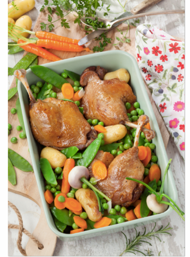 Le confit croustillant aux petits légumes-fraîcheur