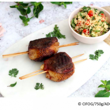 Brochettes de tournedos de Magret de Canard au sumac et son taboulé